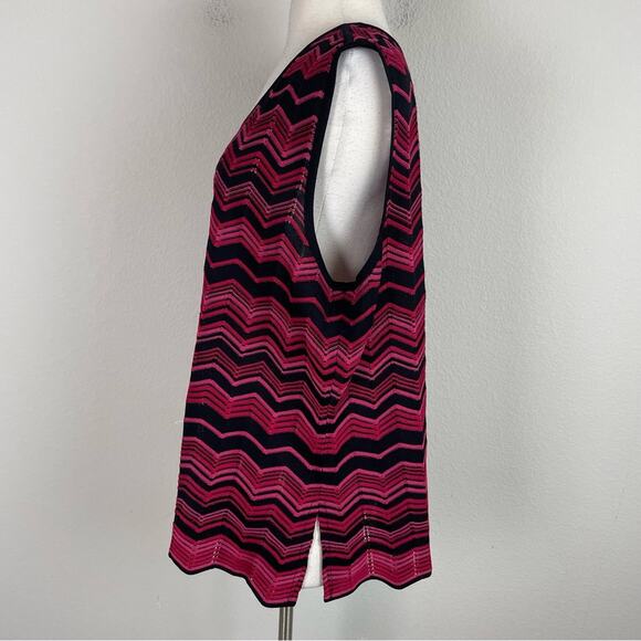 Misook Red Pink Black Chevron Tank 24.5" pit to pit 27" length 2X- 3X. - Picture 3 of 9